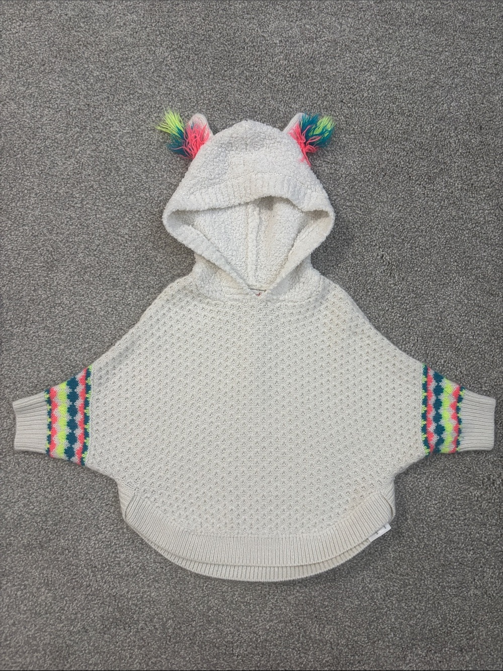 Cat & Jack Cream Hooded Poncho with Rainbow Pom Accents